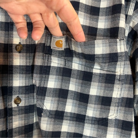 Carhartt Relaxed Fit Two Pocket Flex Flannel Blue Plaid Size Large - Picture 8 of 12